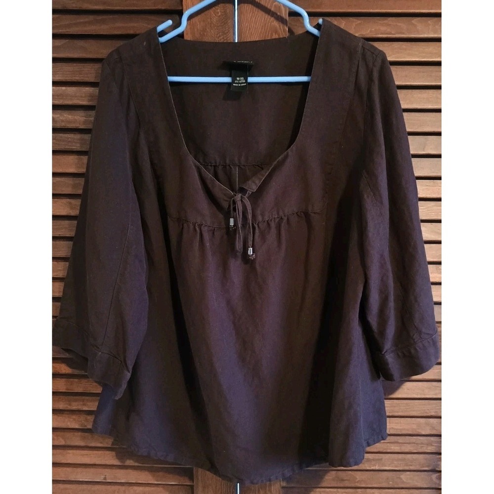 Lane Bryant Women Linen Blend Top With Tie Size 18/20 Beach Travel Vacation
